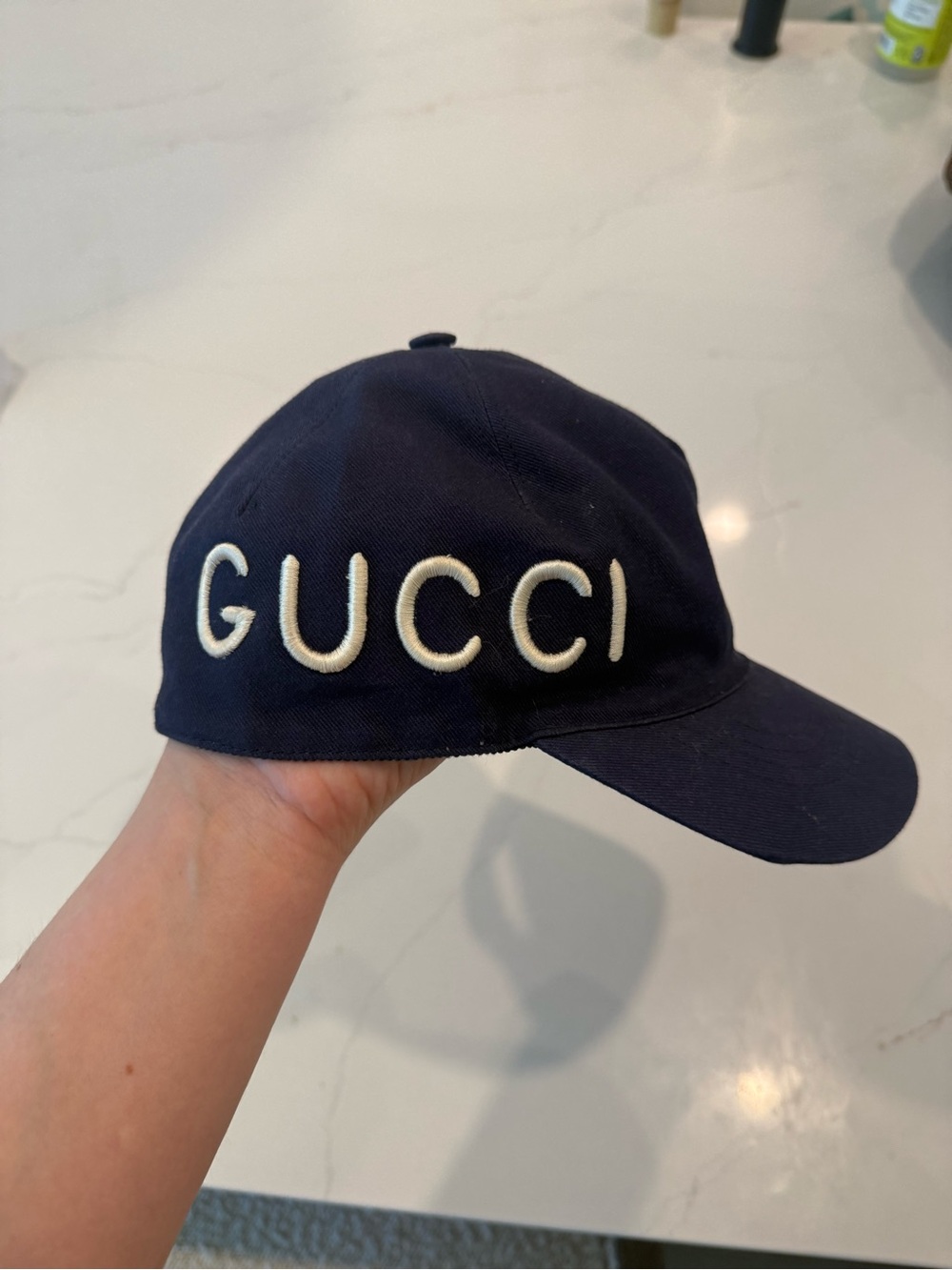 GUCCI Navy Embroidered Logo Baseball Cap size 57